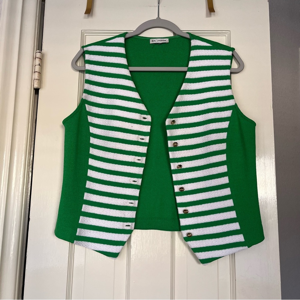 Vintage Green and White Striped Vest